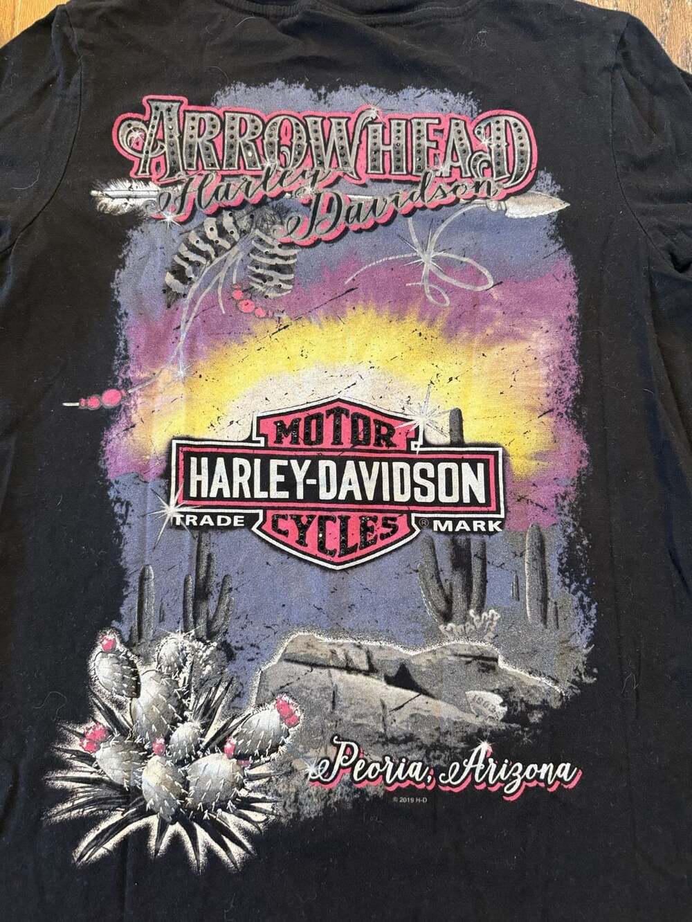 Harley-Davidson Arrowhead Peoria Arizona Rhinestone V-Neck Black Women's L - Picture 5 of 8